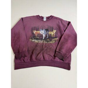 Vintage Wolf Woodland Predators Crew Neck Sweatshirt Maroon Adult Medium